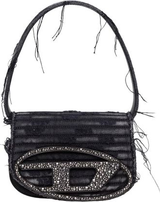 Diesel Handbags, female, Black, Size: ONE SIZE Black Shoulder Bag with Crystal Appliques