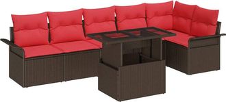 vidaXL Conjunto De Sof&aacute; De Jard&iacute;n 7 Uds. Marr&oacute;n Polirat&aacute;n Vidaxl