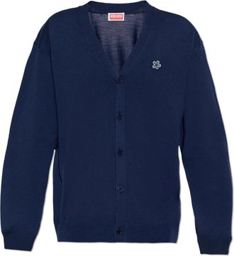 Kenzo Wool Cardigan met Appliqu&eacute; - Heren - Vesten - Blauw - L - Wol - Truien & Vesten