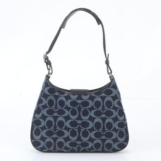 Coach Navy Leather Canvas Shoulder Bag Tote Bag (Pre-Owned)