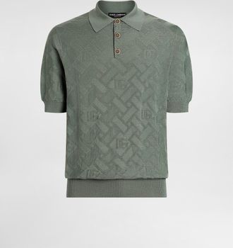 Dolce & Gabbana Micro-dot Stitch Silk Polo Shirt - Man Grey 48