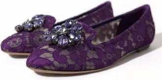 Dolce & Gabbana Womens Purple Vally Taormina Lace Crystals Flats Shoes Viscose Cotton Nylon