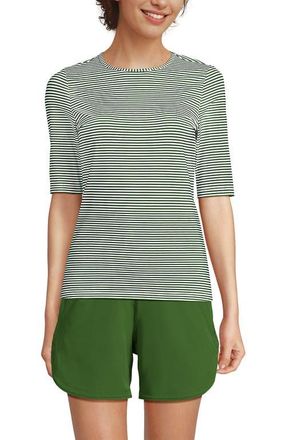 Lands End Elbow Sleeve Relaxed UPF 50 Rash Guard in Fusion Green Mini Stripe at Nordstrom, Size X-Large P
