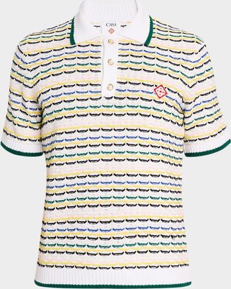 Casablanca Mens Tuck Stitch Stripe Knit Polo Shirt