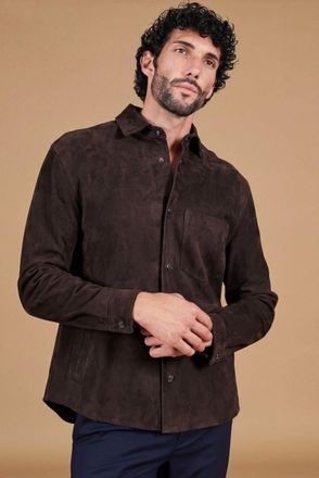 D'Arienzo Camicia sfoderata camoscio color moro con bottoni a pressione DArienzo, Seleziona Taglia 48, Colore Testa di moro