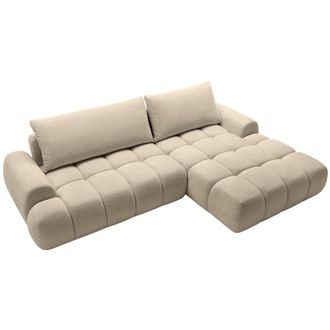 Vente-Unique Divano letto angolare destro in ciniglia tortora FARNETA