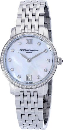 Frederique Constant Slimline Quartz Diamond White Mother of Pearl Dial Ladies Watch FC-220MPWD1SD26B