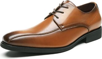 Generic Dress Shoes for Men Lace Up Bike Toe Derby Shoes Plain Burnished Toe Leather Non Slip Block Heel Anti-Slip Party(Brown,6.5 UK)