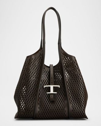 Tod's T Timeless Small Perforated Leather Tote Bag