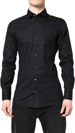 Dolce & Gabbana Black GOLD Cotton Long Sleeves Dress Mens Shirt