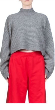 6397 Wide Rib Crop Sweater In Grey