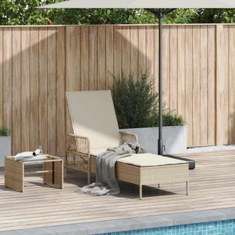 vidaXL Sun lounger Reclining Beige 157 x 55 x 92cm Poly Rattan vidaXL