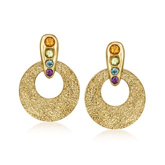 Ross-Simons Multi-Gemstone Open Disc Drop Earrings in 18kt Gold Over Sterling