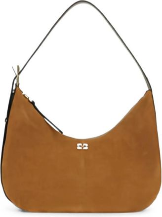 Ganni Logo-plaque Suede Shoulder Bag