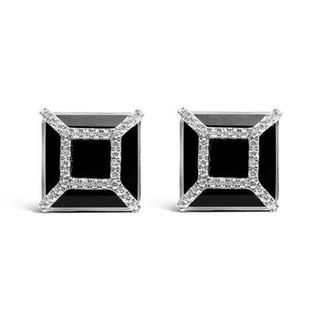 House of Brilliance 14K White Gold 3/8ct Diamond with Black Onyx Stud Earrings at Nordstrom