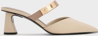 Charles & Keith Lando Pointed-Toe Metallic-Buckle Heeled Mules