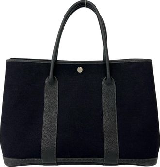 Herm&egrave;s Black Toile H Buffalo Leather Shoulder Bag Tote Bag (Pre-Owned)