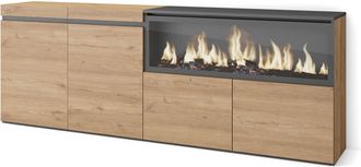 Skraut Home Aparadores Para Sal&oacute;n, Gran Capacidad De Almacenaje, 210, 4 Puertas, Chimenea El&eacute;ctrica Xxl, Estilo Moderno, Roble - Skraut Home