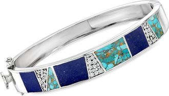 Ross-Simons Turquoise, Lapis and White Topaz Bracelet in Sterling Silver