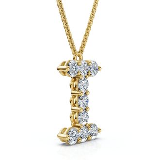 Pompeii3 1Ct Diamond Initial I Pendant 14k Gold 18 Necklace Lab Grown 5/8 Tall