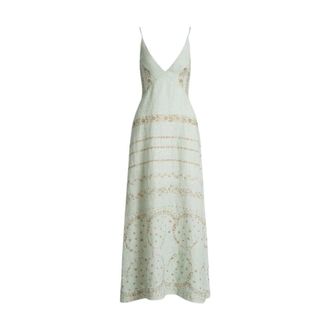 Alberta Ferretti Printed long linen dress - female - Alberta Ferretti - Summer Dresses - Green - S - Dresses