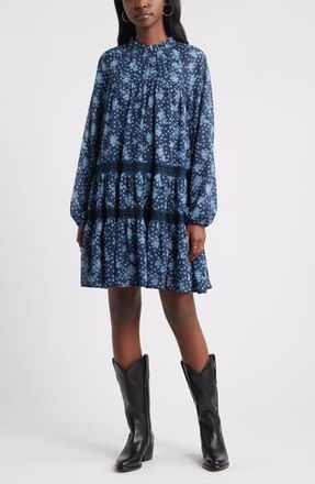 Treasure & Bond Floral Print Ruffle Long Sleeve Dress in Navy- Blue Elisa Ditsy at Nordstrom Rack, Size X-Small