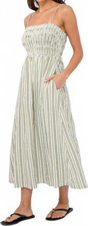 Greylin Lanis Stripe Smocking Removable Strap Midi Dress In Ivory/olive