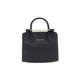 Cerruti Chic Blue Leather Shoulder Bag with Golden Womens Accents