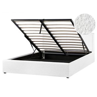 Beliani Cama Con Almacenaje Elevable Tapizada De Boucl&eacute; Blanco 160 X 200 Cm Montlaur