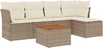 vidaXL Vidaxl - Juego De Sof&aacute;s Jard&iacute;n Con Cojines 6 Pzas Rat&aacute;n Sint&eacute;tico Beige