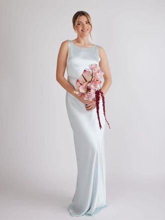 Six Stories Cowl Back Satin Bridesmaid Dress in Ice Blue at Nordstrom, Size 10