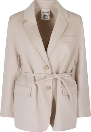 Semicouture Beige Corine Belted Tailored Virgin Wool Coat
