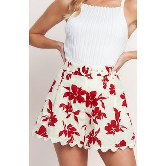 Flying Tomato Floral Belted Cotton Shorts in Off White/Red at Nordstrom Rack, Size Small