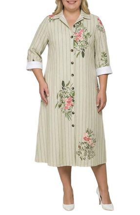 Standards & Practices Stripe & Floral Midi Shirtdress in Beige Floral at Nordstrom, Size 2 X