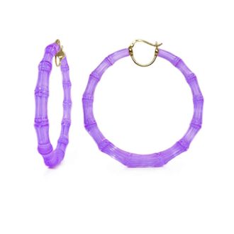 Gold & Honey Womens Xl Lucite Bamboo Hoop Earrings In Purple Grape