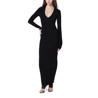 Entire studios Maxi Dresses, female, Black, Size: S Long Sleeve V Neck Midi