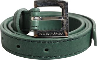 Dolce & Gabbana Donkergroene Leren Riem met Zilveren Metalen Gesp
