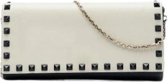 Valentino Pre-owned Wallet on Chain - Dames - Vintage Clutch - Beige - ONE Size - Leer - Vintage