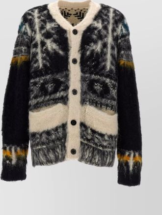 sacai patterned alpaca cardigan