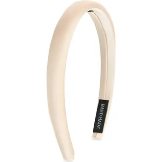 Tasha Skinny Padded Satin Headband in Champagne at Nordstrom