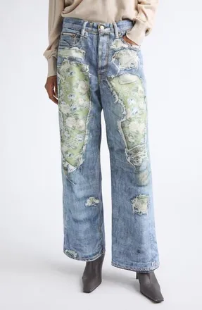 Acne Studios 1981 Trompe lOeil Wide Leg Jeans in Blue/green at Nordstrom, Size X-Large