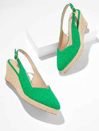 Talbots Vivi Slingback Espadrille Wedges - Daisy Eyelet - Hillside Green - 10 1/2 M Talbots