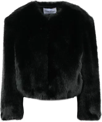 Stand Studio Black Polyester Faux Fur Jacket