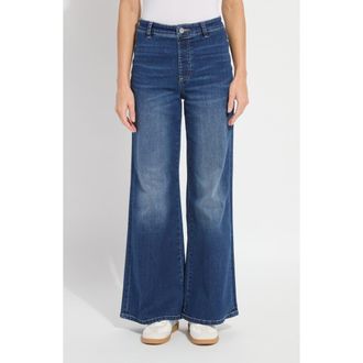 Lyss&eacute; Iris Flat Front Wide Leg Jeans in Dark Mid Wash at Nordstrom, Size X-Small