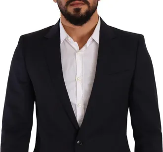 Dolce & Gabbana Mens Dark Blue Single Breasted Coat Martini Blazer Virgin Wool Elastane Clothing