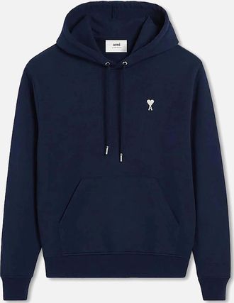 Ami Mens Ami Paris Logo Hoodie Bleu Nuit - Navy - Size: 40