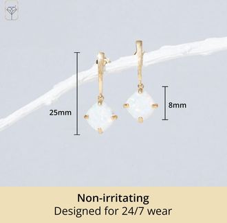 MAX + STONE 14k White or Yellow Gold 8mm Solitaire Cushion Cut Gemstone Drop Dangle Earrings