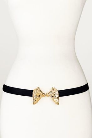 Raina Harvey Horse Clasp Leather Belt in Black at Nordstrom, Size Medium
