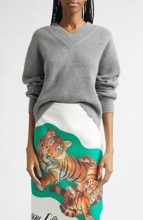 Brandon Maxwell The Maris Cashmere Rib Sweater in Huskey Grey at Nordstrom, Size Medium