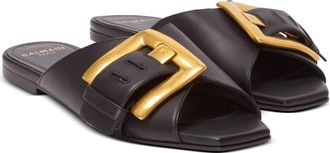 Balmain Anthem flat calfskin leather sandals in Black at Nordstrom, Size 37 Eu